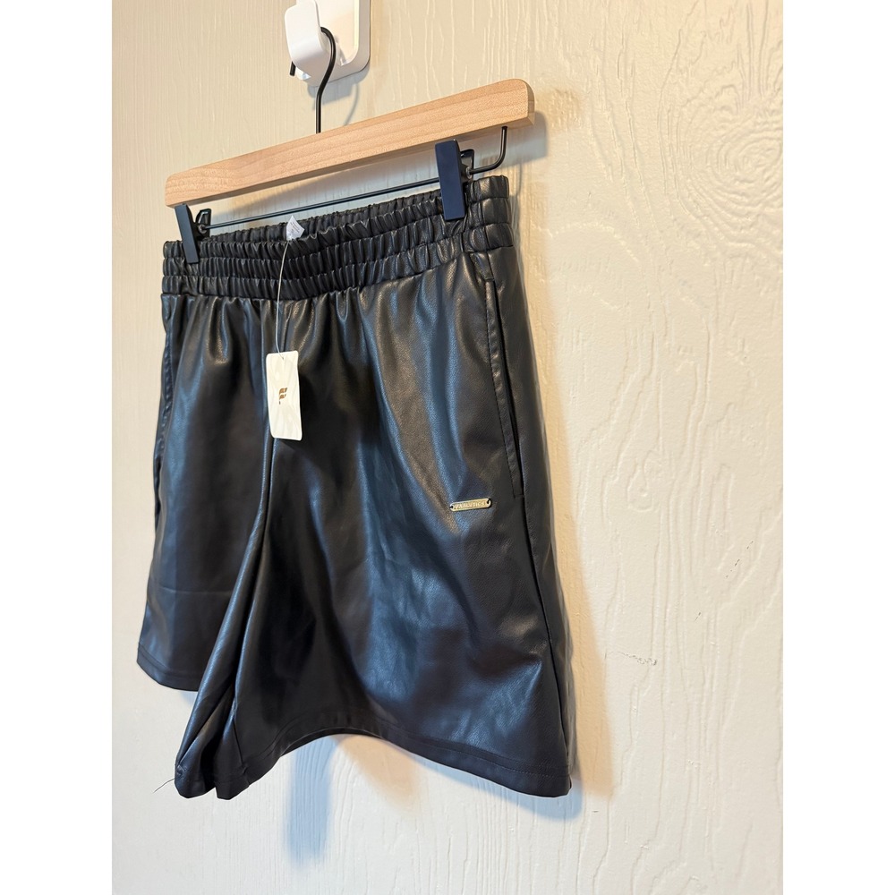 Fabletics • NWT Vegan Faux Leather Shorts Black Elastic Waist Pockets Womens Sm - Picture 5 of 9